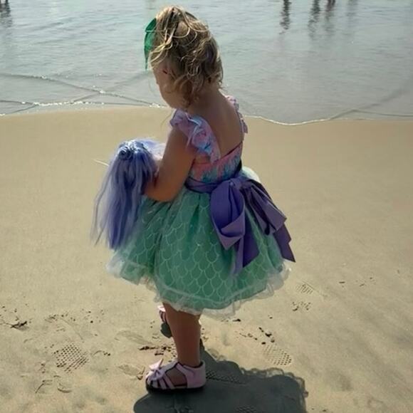 Oh Shana Handmade Mermaid Princess Dress 2T Sparkle Tulle Bow Built-In Petticoat - Picture 13 of 16